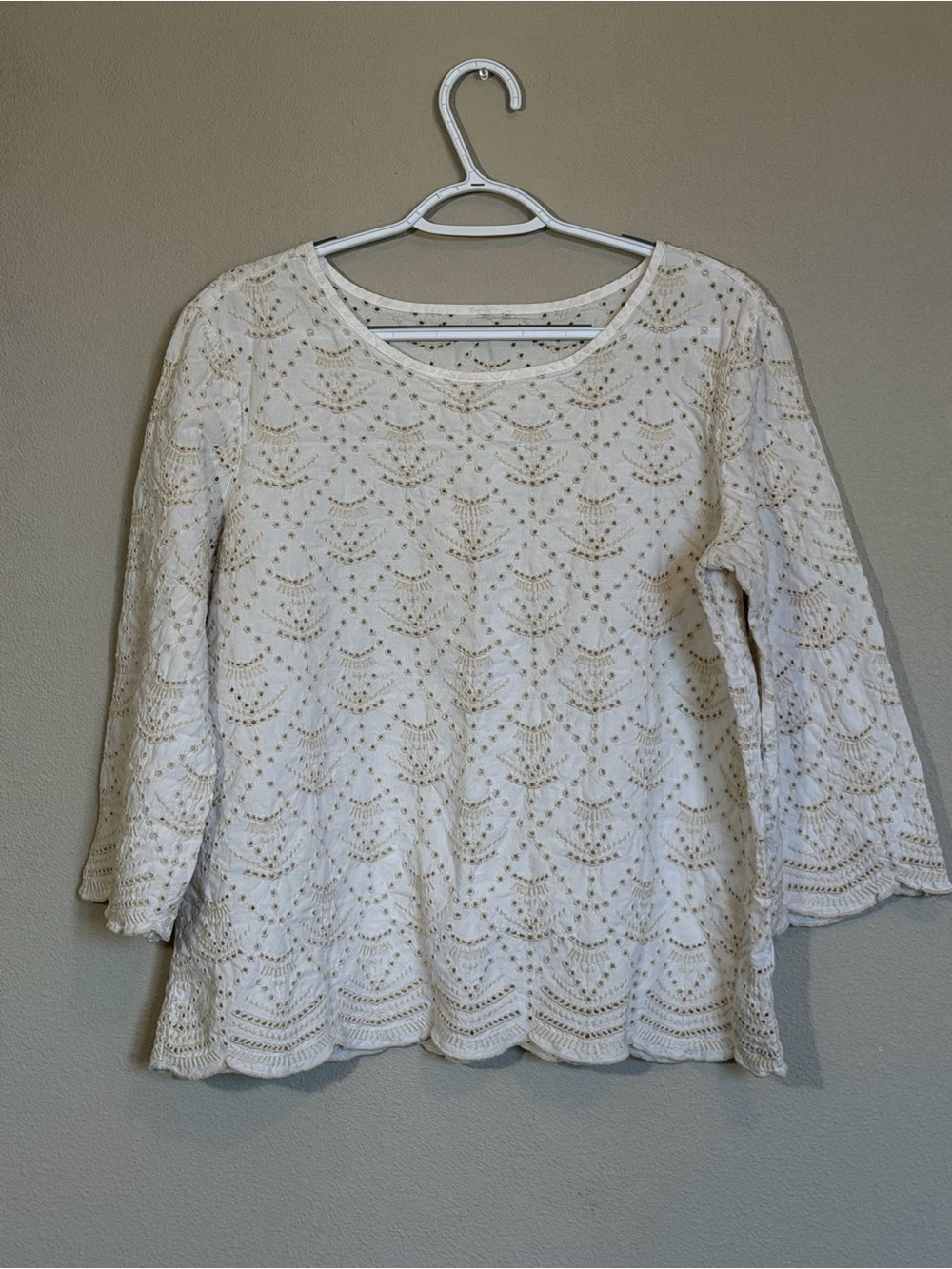 Cream Cotton Crochet Lace Bell Sleeve Top cottagecore